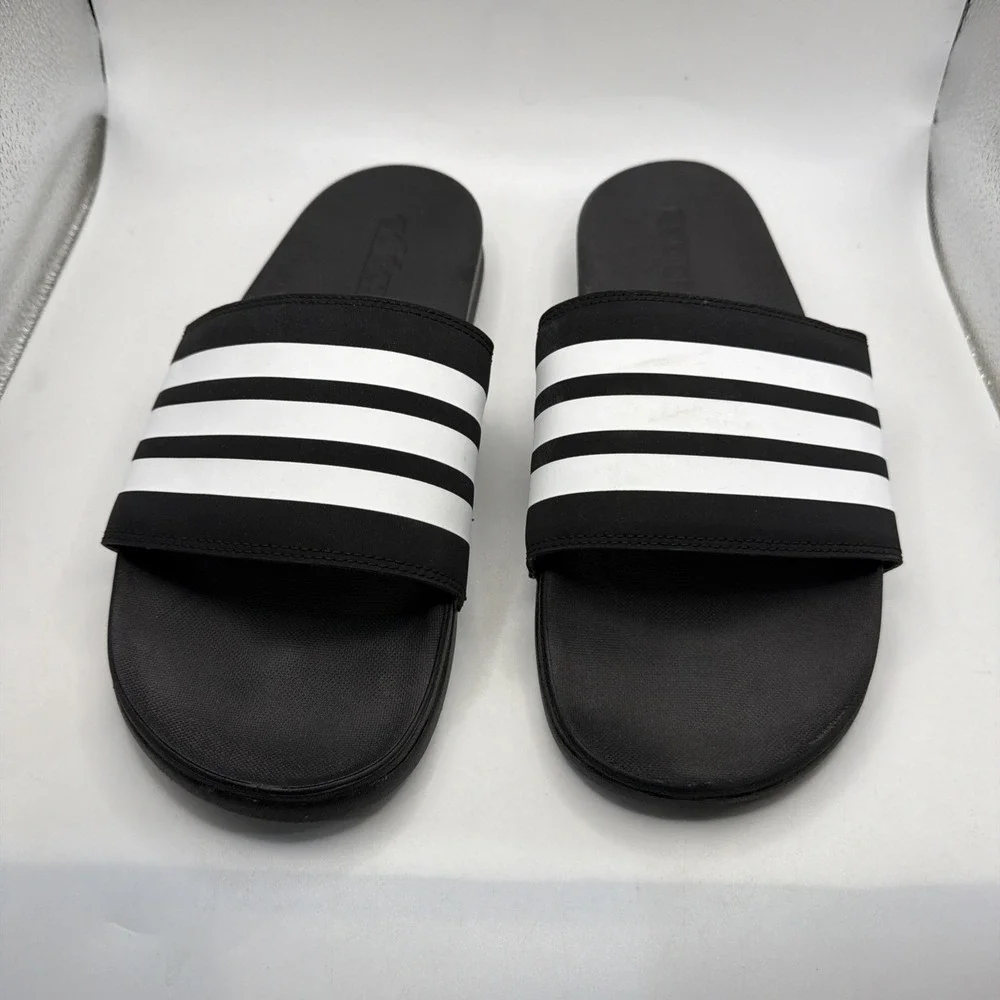 Adidas Adilette Comfort Slides - Black White Stripes - Men's 9 - Women's 10